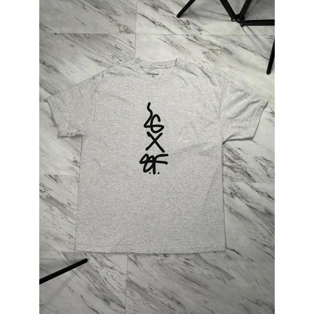 GX1000 Gray Tee XL – Vertical Graffiti Script Graphic Skate Culture Shirt #8